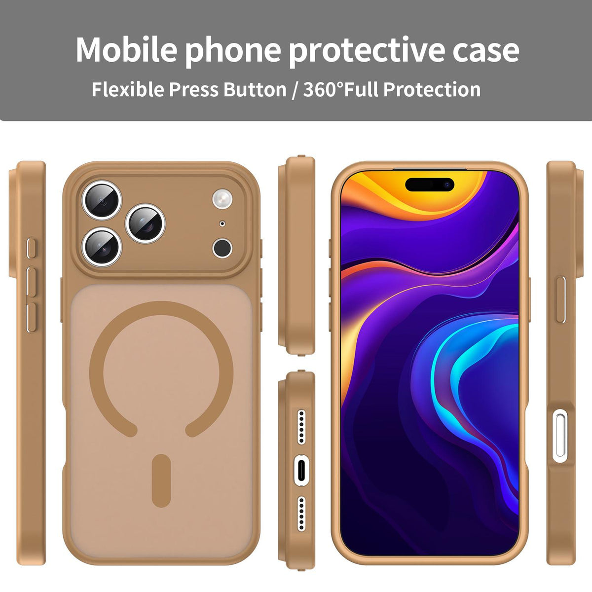 Compatible with iPhone 18 Pro Max Fanying Series Precision Camera Hole PC Dual-Layer TPU Translucent Frosted Magnetic Phone Case - Desert Gold