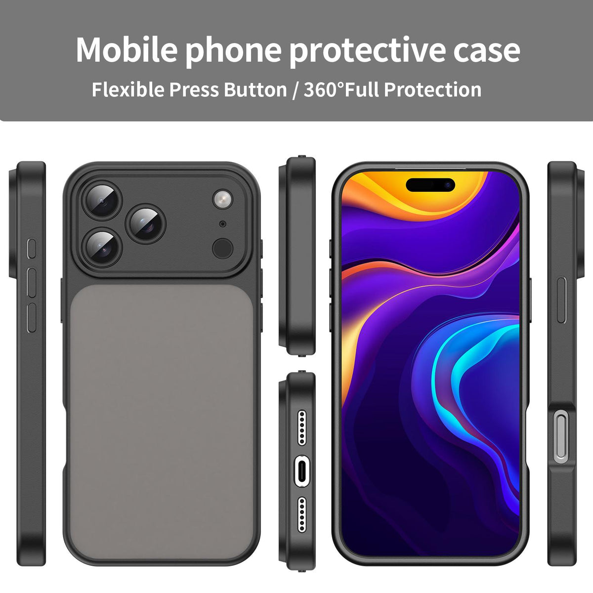 Compatible with iPhone 18 Pro Max Fanying Series Precision Camera Hole PC Dual-Layer TPU Translucent Frosted Phone Case - Translucent Black