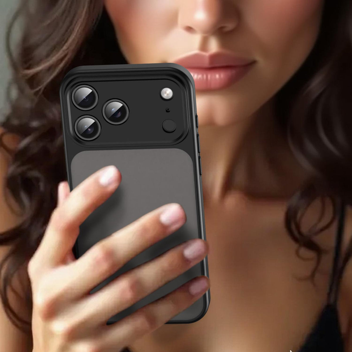 Compatible with iPhone 18 Pro Max Fanying Series Precision Camera Hole PC Dual-Layer TPU Translucent Frosted Phone Case - Translucent Black
