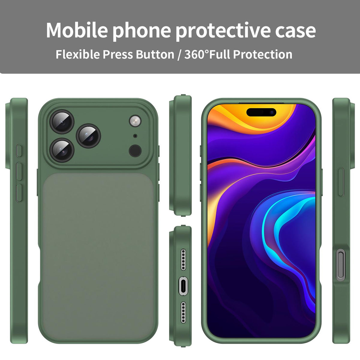 Compatible with iPhone 18 Pro Fanying Series Precision Camera Hole PC Dual-Layer TPU Translucent Frosted Phone Case - Olive Green