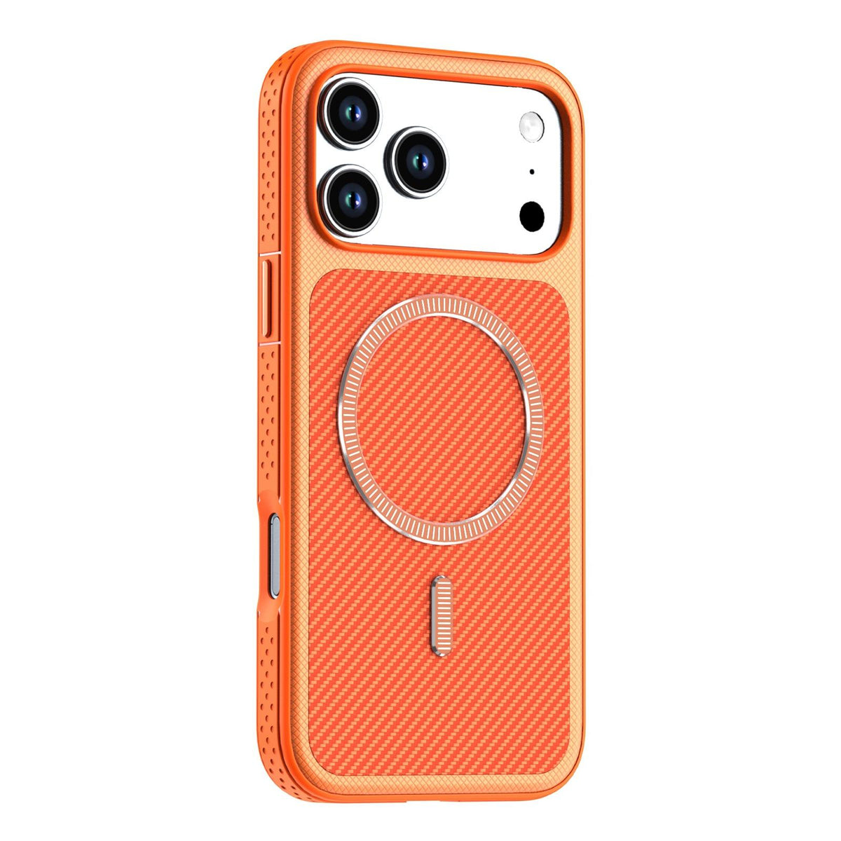 Compatible with iPhone 18 Pro Max Carbon Fiber Texture Vegan Leather Magnetic Phone Case - Orange