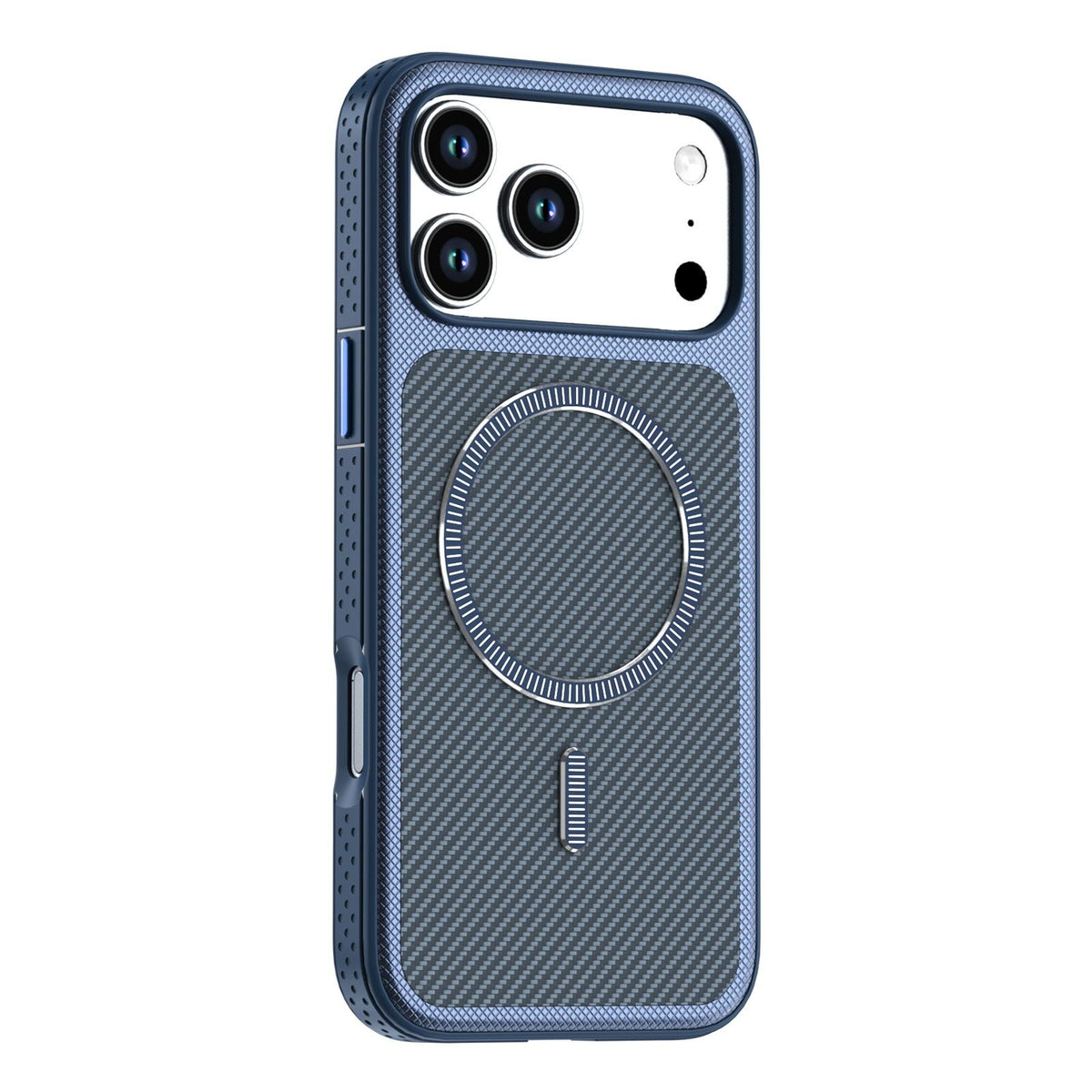 Compatible with iPhone 18 Pro Max Carbon Fiber Texture Vegan Leather Magnetic Phone Case - Blue