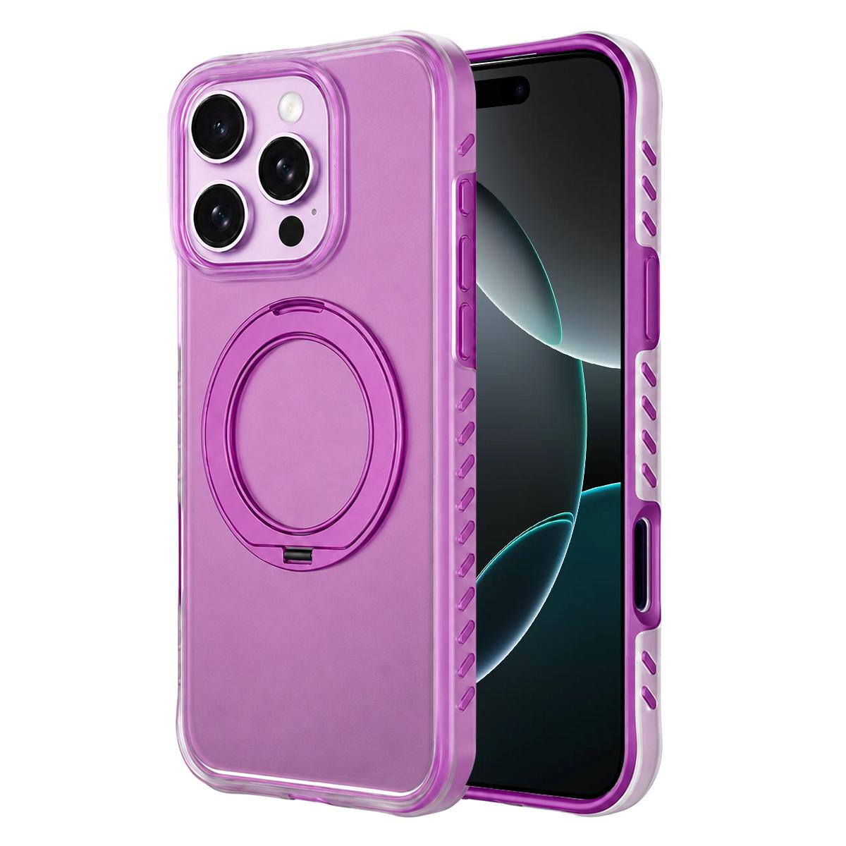 Compatible with iPhone 16 Pro Matte Translucent 360 Rotation Magnetic Holder Phone Case - Cherry Red