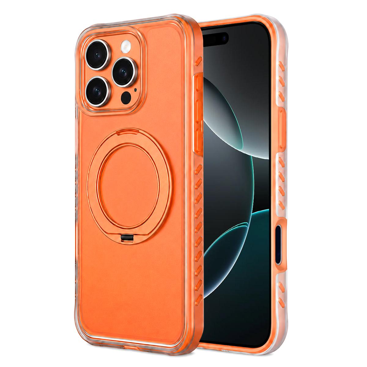 Compatible with iPhone 16 Pro Matte Translucent 360 Rotation Magnetic Holder Phone Case - Sunset Orange