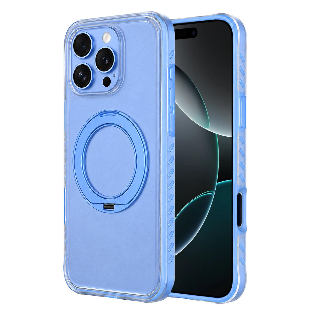 Compatible with iPhone 16 Pro Matte Translucent 360 Rotation Magnetic Holder Phone Case - Glacier Blue