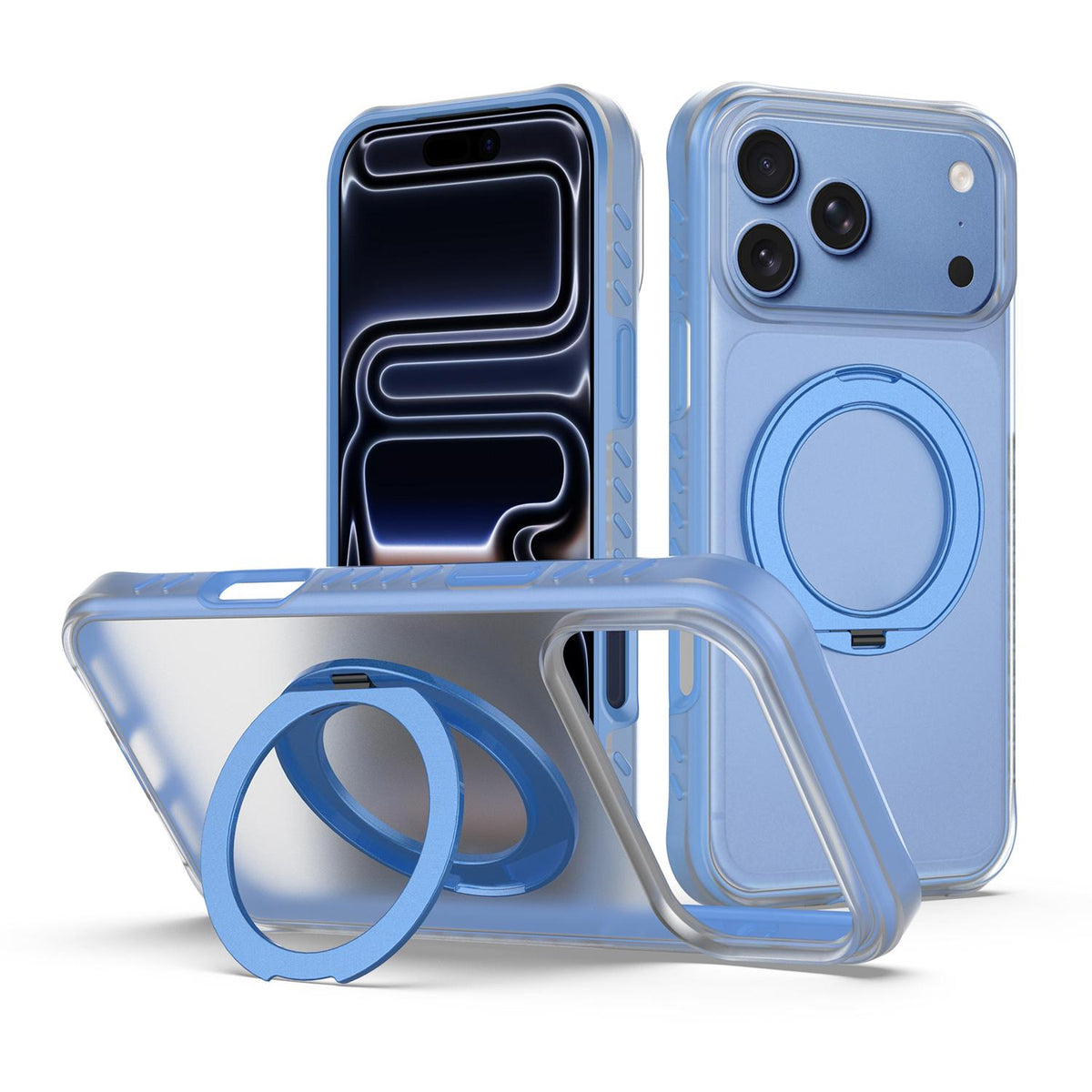 Compatible with iPhone 18 Pro Matte Translucent 360 Rotation Magnetic Holder Phone Case - Glacier Blue