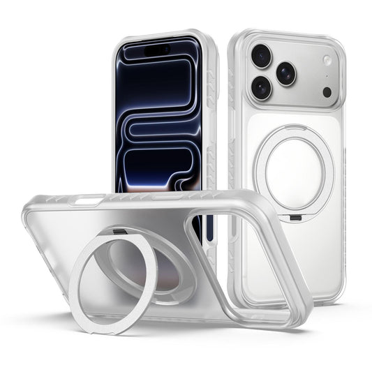 Compatible with iPhone 18 Pro Max Matte Translucent 360 Rotation Magnetic Holder Phone Case - Platinum White