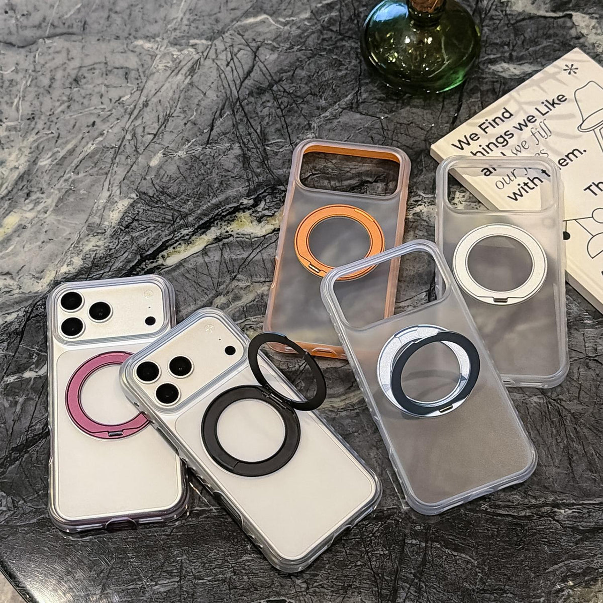 Compatible with iPhone 18 Pro Max Matte Translucent 360 Rotation Magnetic Holder Phone Case - Cherry Red