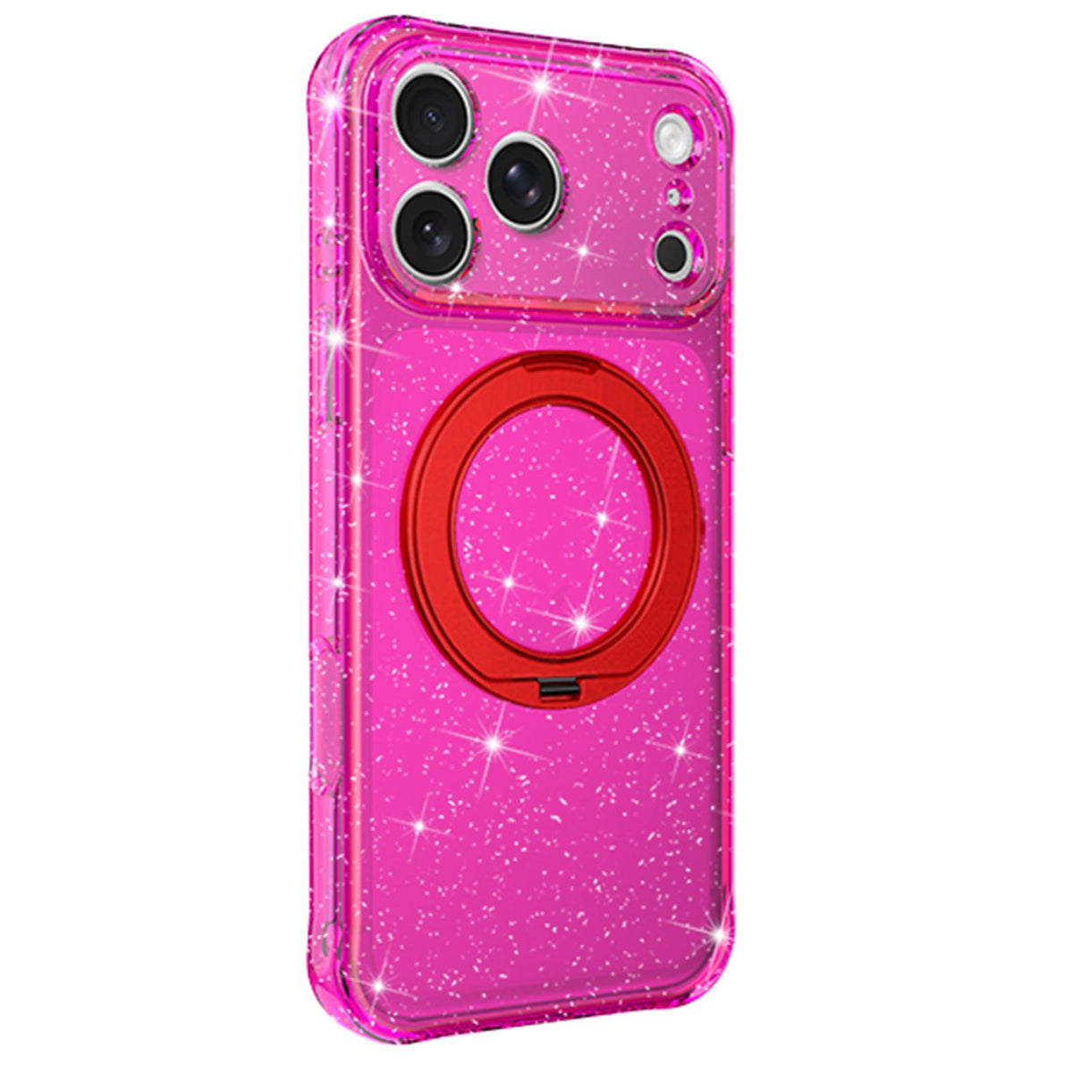 Compatible with iPhone 18 Pro Max Glitter 360 Rotation Magnetic Holder Phone Case - Rose Red