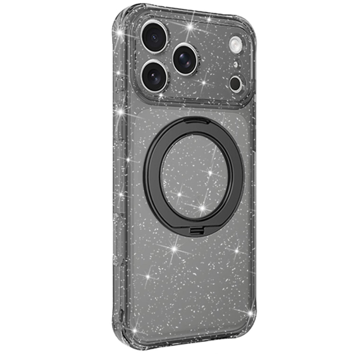 Compatible with iPhone 18 Pro Max Glitter 360 Rotation Magnetic Holder Phone Case - Black