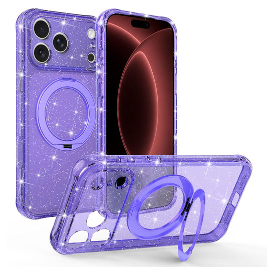 Compatible with iPhone 18 Pro Max Glitter 360 Rotation Magnetic Holder Phone Case - Purple
