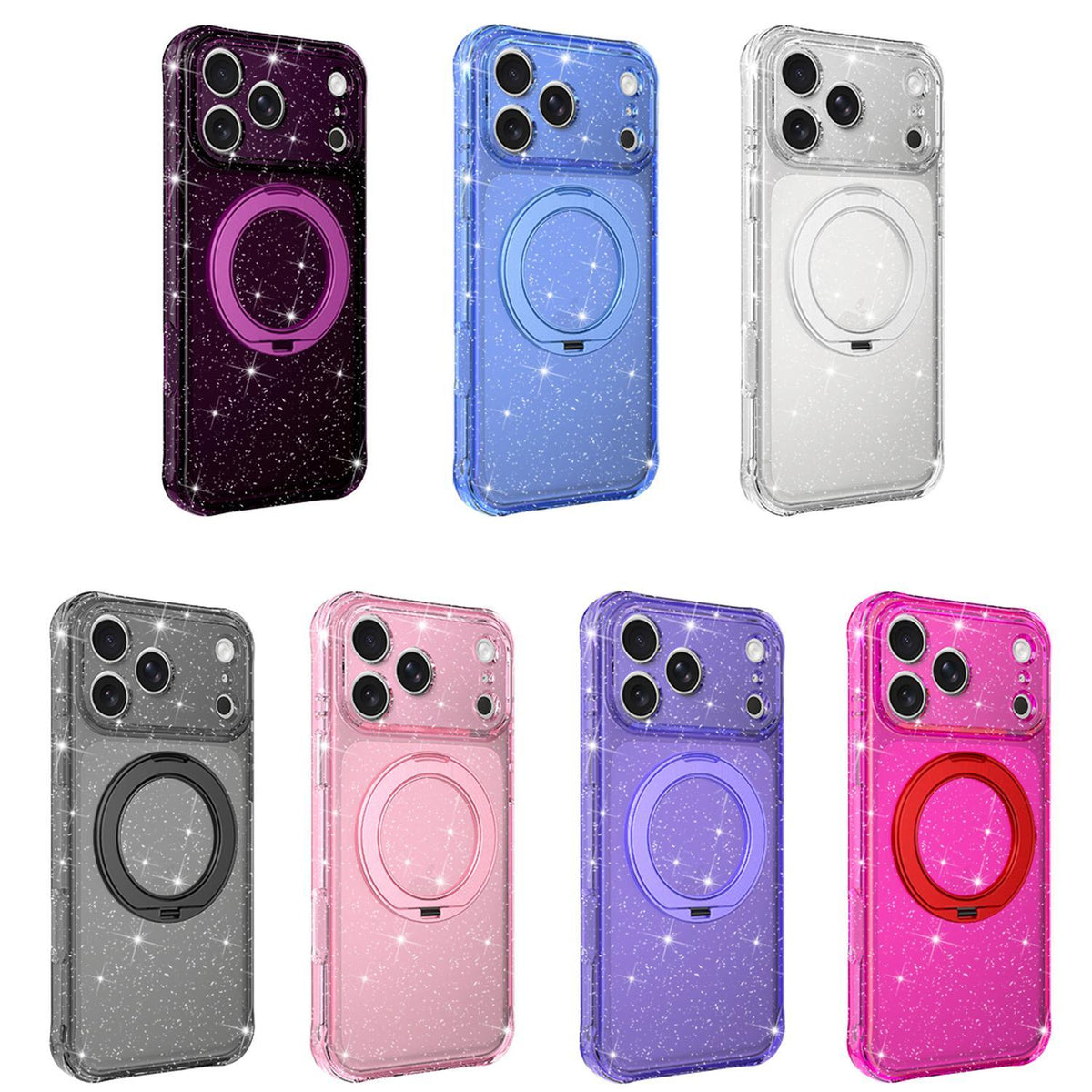 Compatible with iPhone 18 Pro Glitter 360 Rotation Magnetic Holder Phone Case - Cherry Red