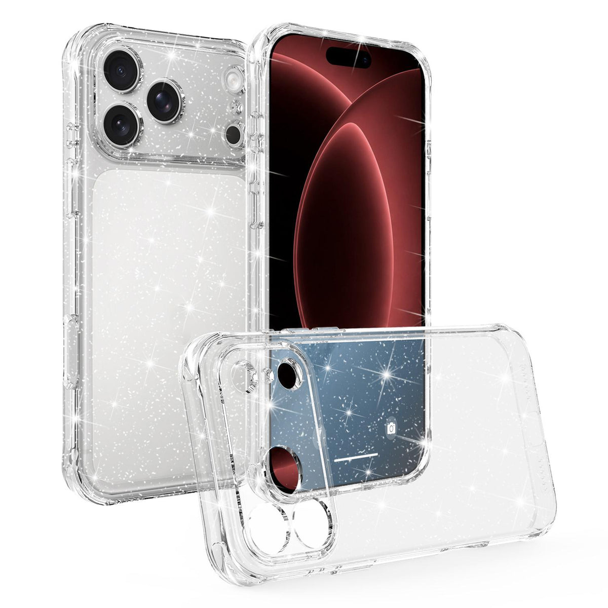 Compatible with iPhone 18 Pro Air-cushioned Corners Shockproof IMD Glitter Phone Case - White