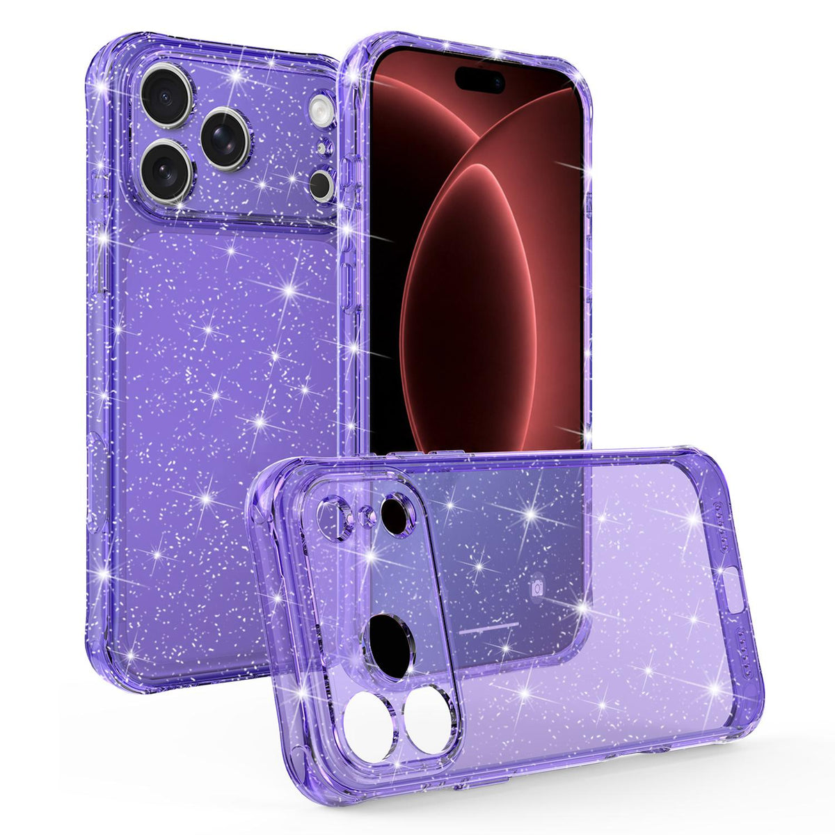Compatible with iPhone 18 Pro Air-cushioned Corners Shockproof IMD Glitter Phone Case - Purple