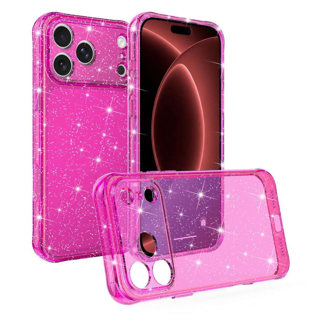 Compatible with iPhone 18 Pro Max Air-cushioned Corners Shockproof IMD Glitter Phone Case - Rose Red