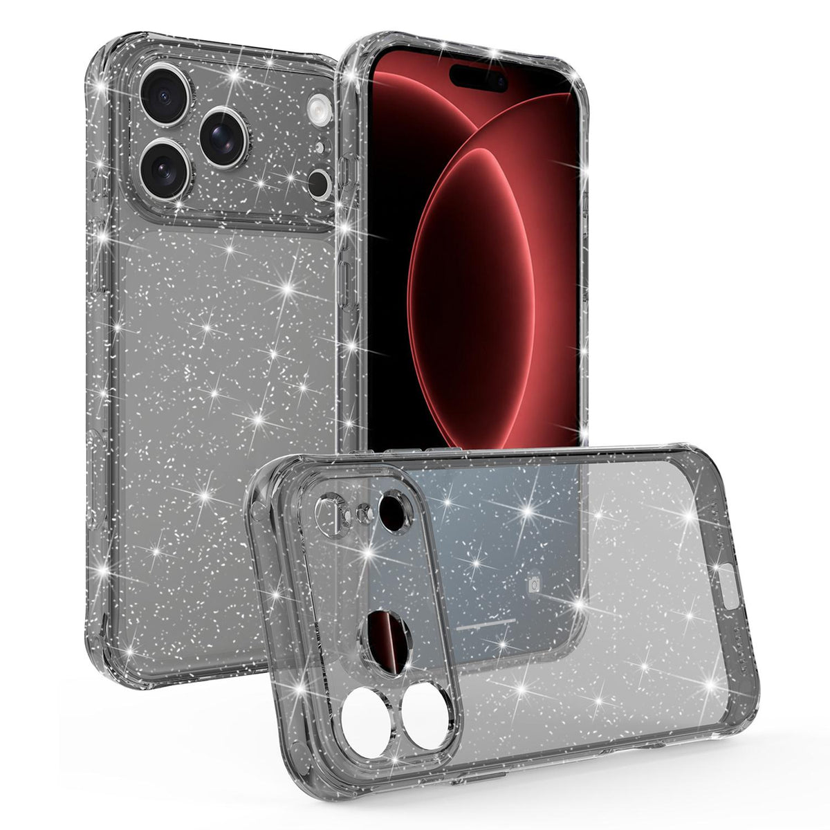 Compatible with iPhone 18 Pro Max Air-cushioned Corners Shockproof IMD Glitter Phone Case - Black