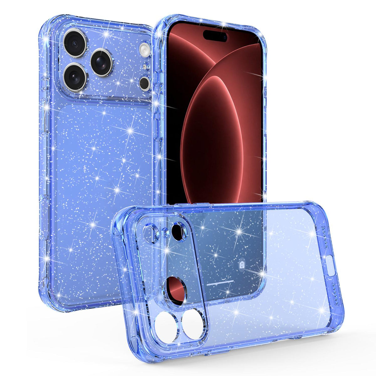 Compatible with iPhone 18 Pro Max Air-cushioned Corners Shockproof IMD Glitter Phone Case - Blue