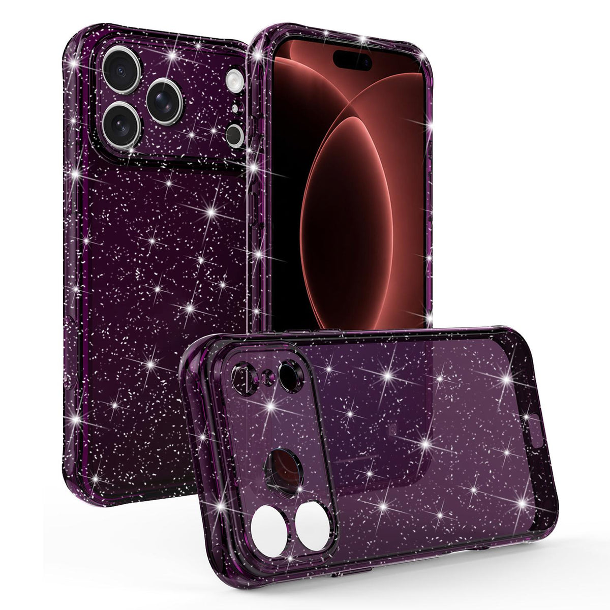 Compatible with iPhone 18 Pro Max Air-cushioned Corners Shockproof IMD Glitter Phone Case - Cherry Red