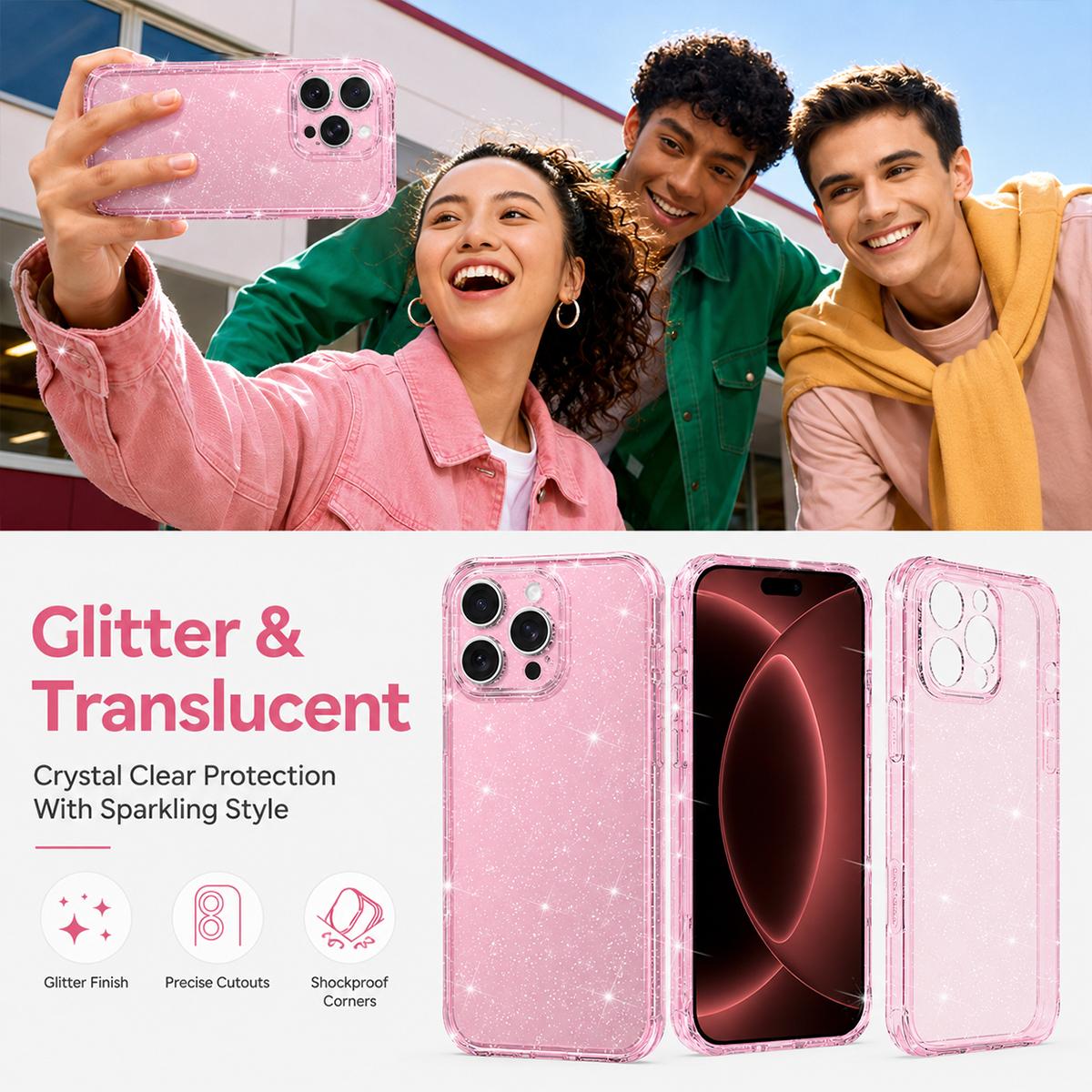 Compatible with iPhone 18 Pro Air-cushioned Corners Shockproof IMD Glitter Phone Case - Purple