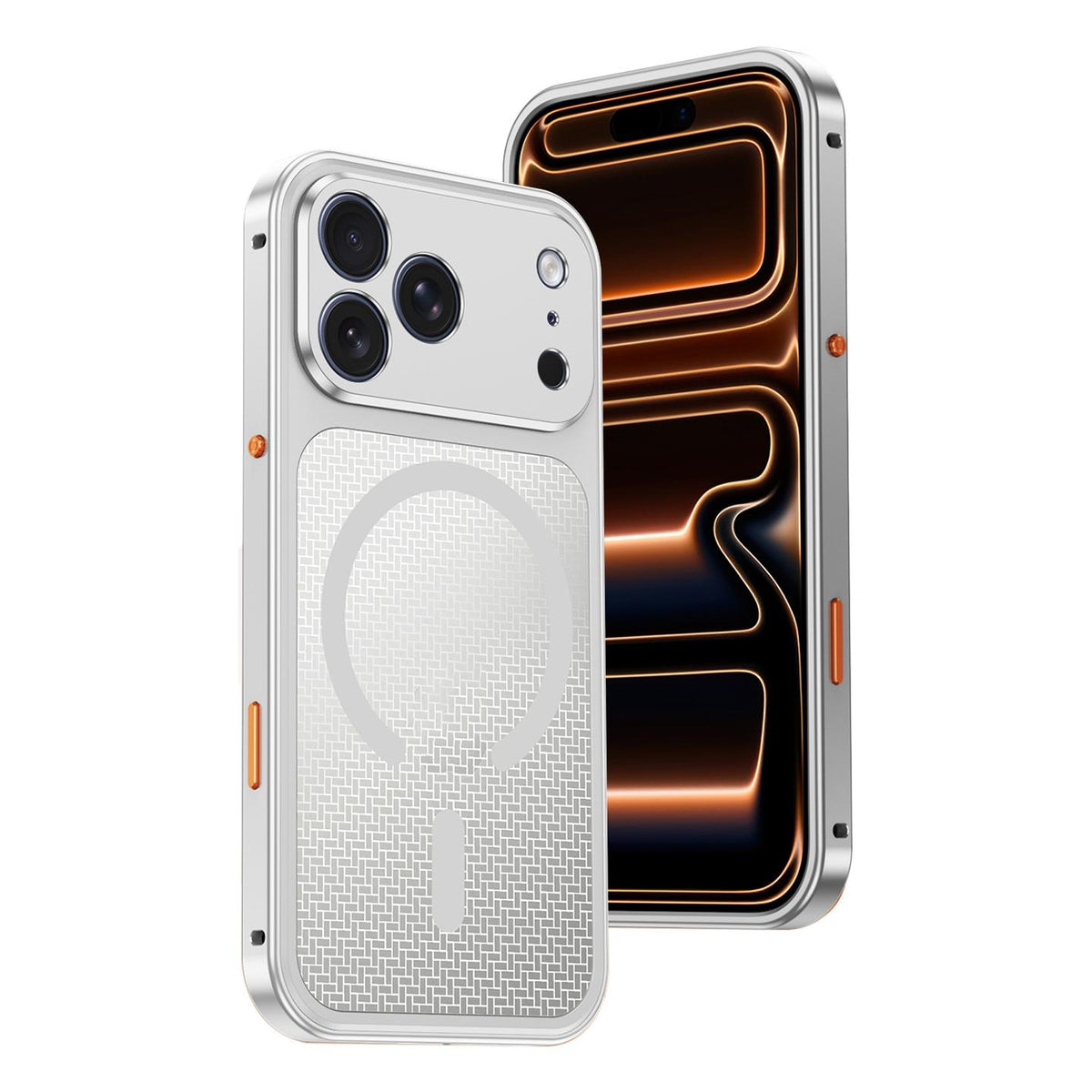 Compatible with iPhone 18 Pro Max Cooling Magnetic Buckle Metal Shockproof Phone Case - Silver