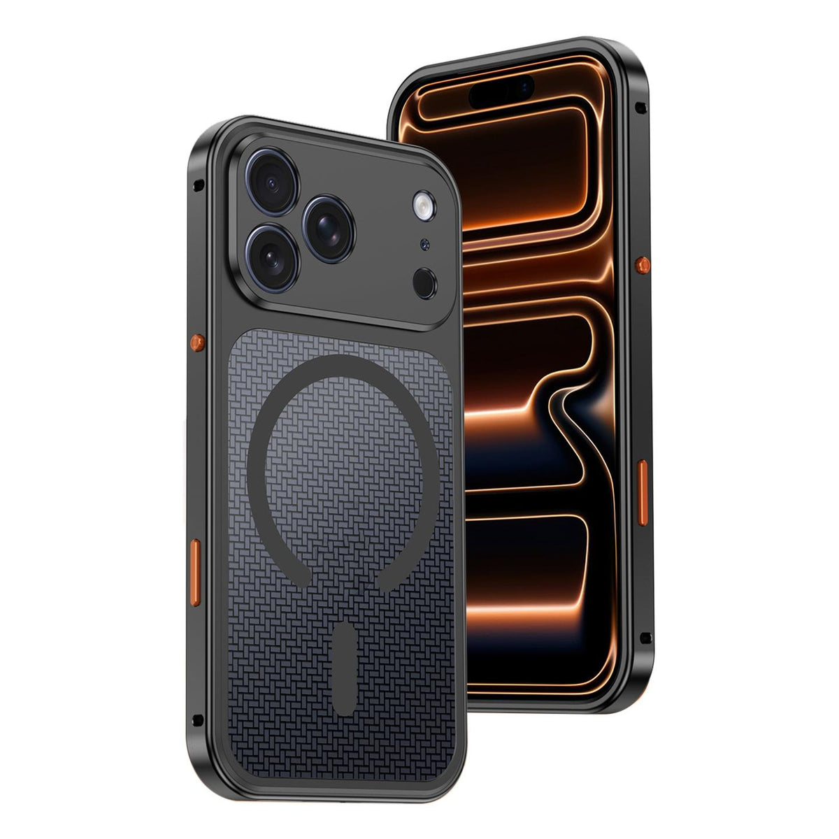 Compatible with iPhone 18 Pro Max Cooling Magnetic Buckle Metal Shockproof Phone Case - Black