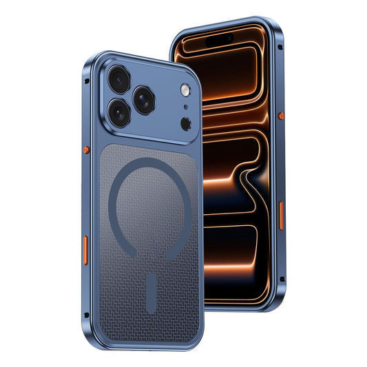 Compatible with iPhone 18 Pro Max Cooling Magnetic Buckle Metal Shockproof Phone Case - Titanium Blue