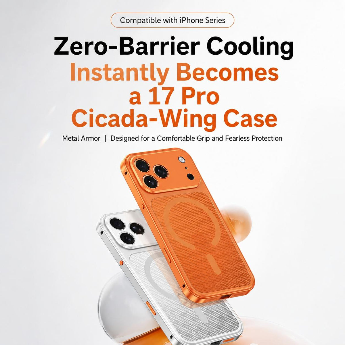Compatible with iPhone 18 Pro Max Cooling Magnetic Buckle Metal Shockproof Phone Case - Silver