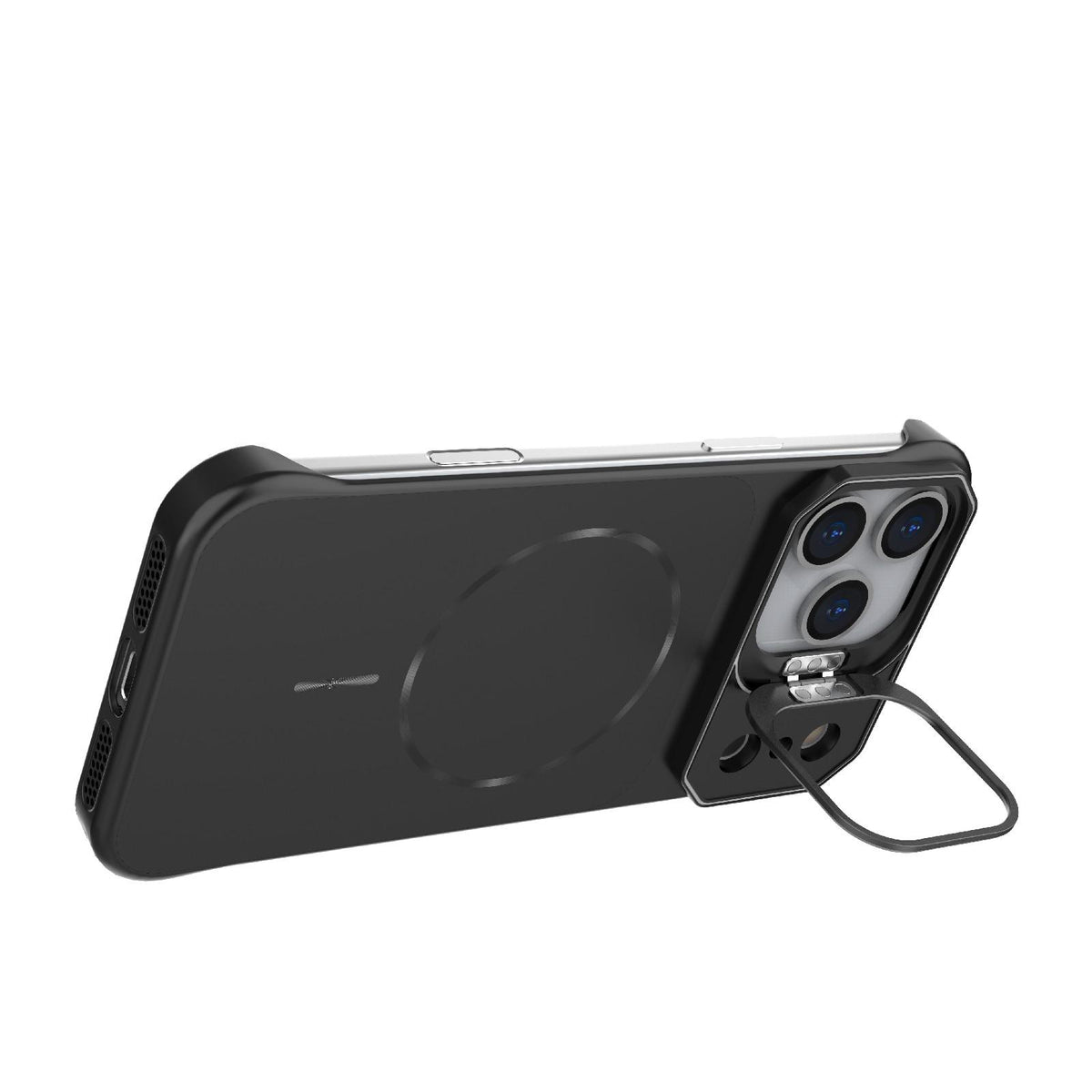 Compatible with iPhone 18 Pro Max Frameless Half-Wrapped PC Magnetic Phone Case - Black
