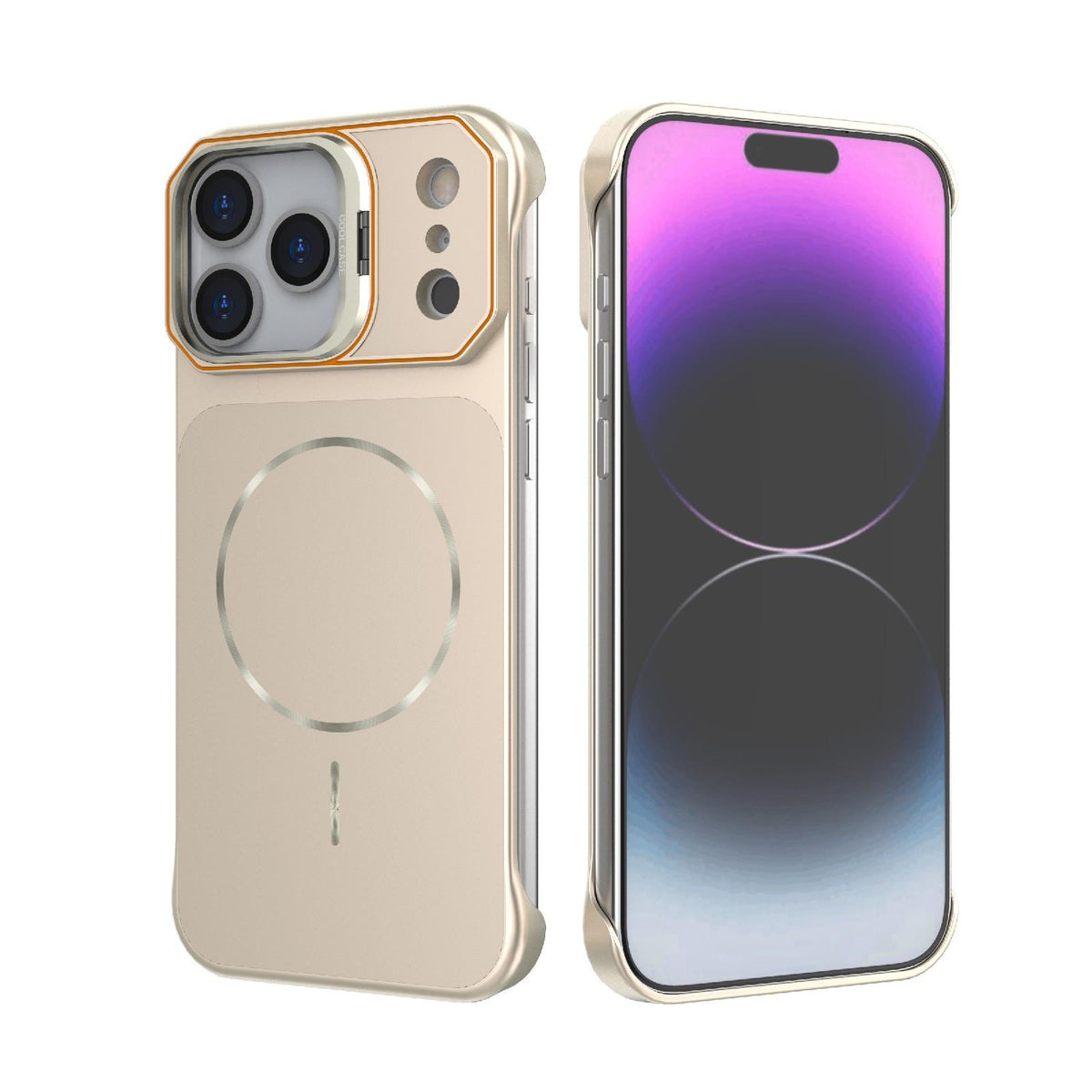Compatible with iPhone 18 Pro Max Frameless Half-Wrapped PC Magnetic Phone Case - Rose Gold