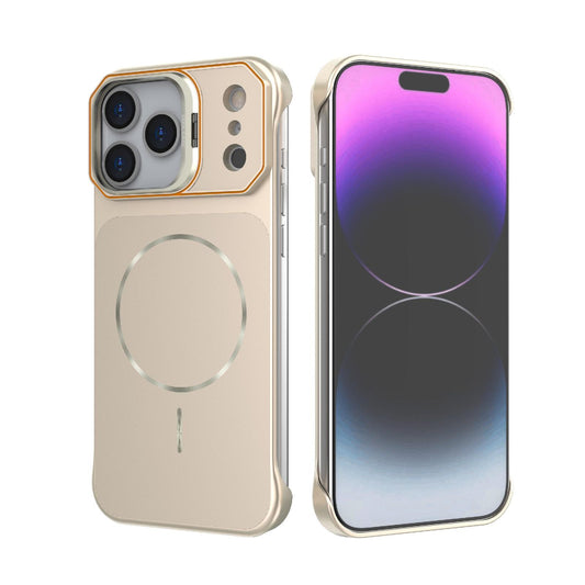 Compatible with iPhone 18 Pro Max Frameless Half-Wrapped PC Magnetic Phone Case - Rose Gold