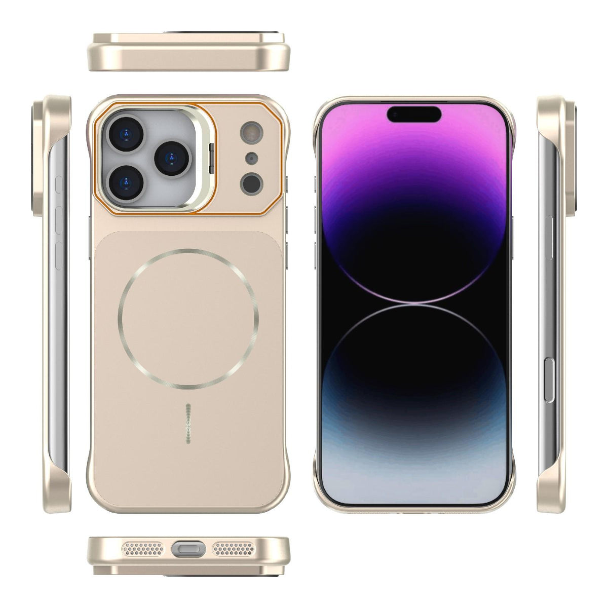 Compatible with iPhone 18 Pro Max Frameless Half-Wrapped PC Magnetic Phone Case - Rose Gold