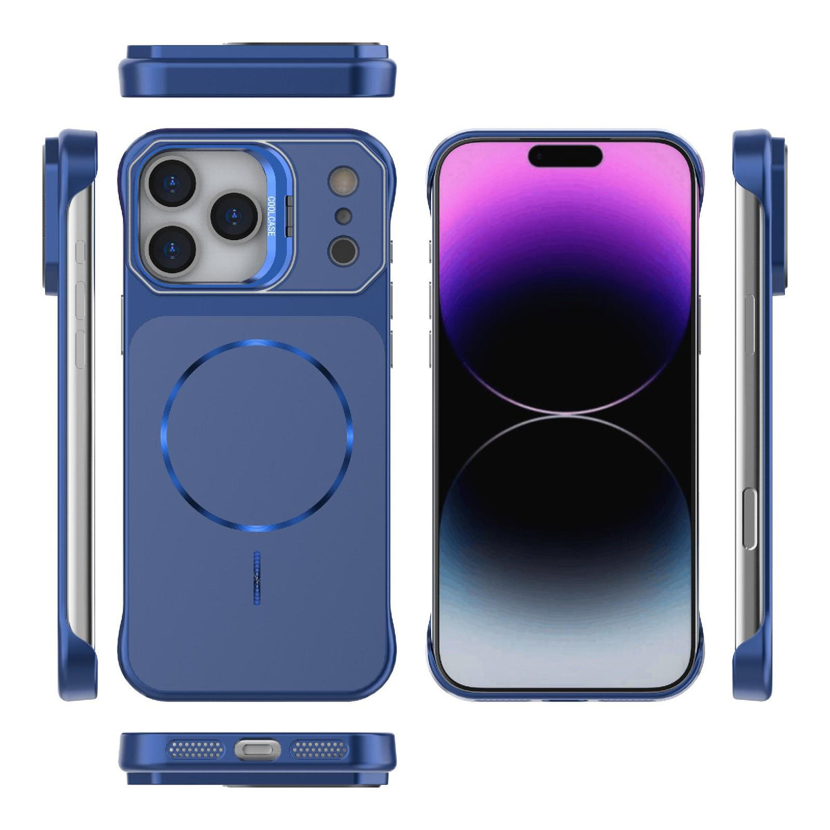 Compatible with iPhone 18 Pro Max Frameless Half-Wrapped PC Magnetic Phone Case - Blue