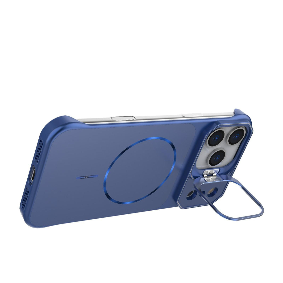Compatible with iPhone 18 Pro Max Frameless Half-Wrapped PC Magnetic Phone Case - Blue