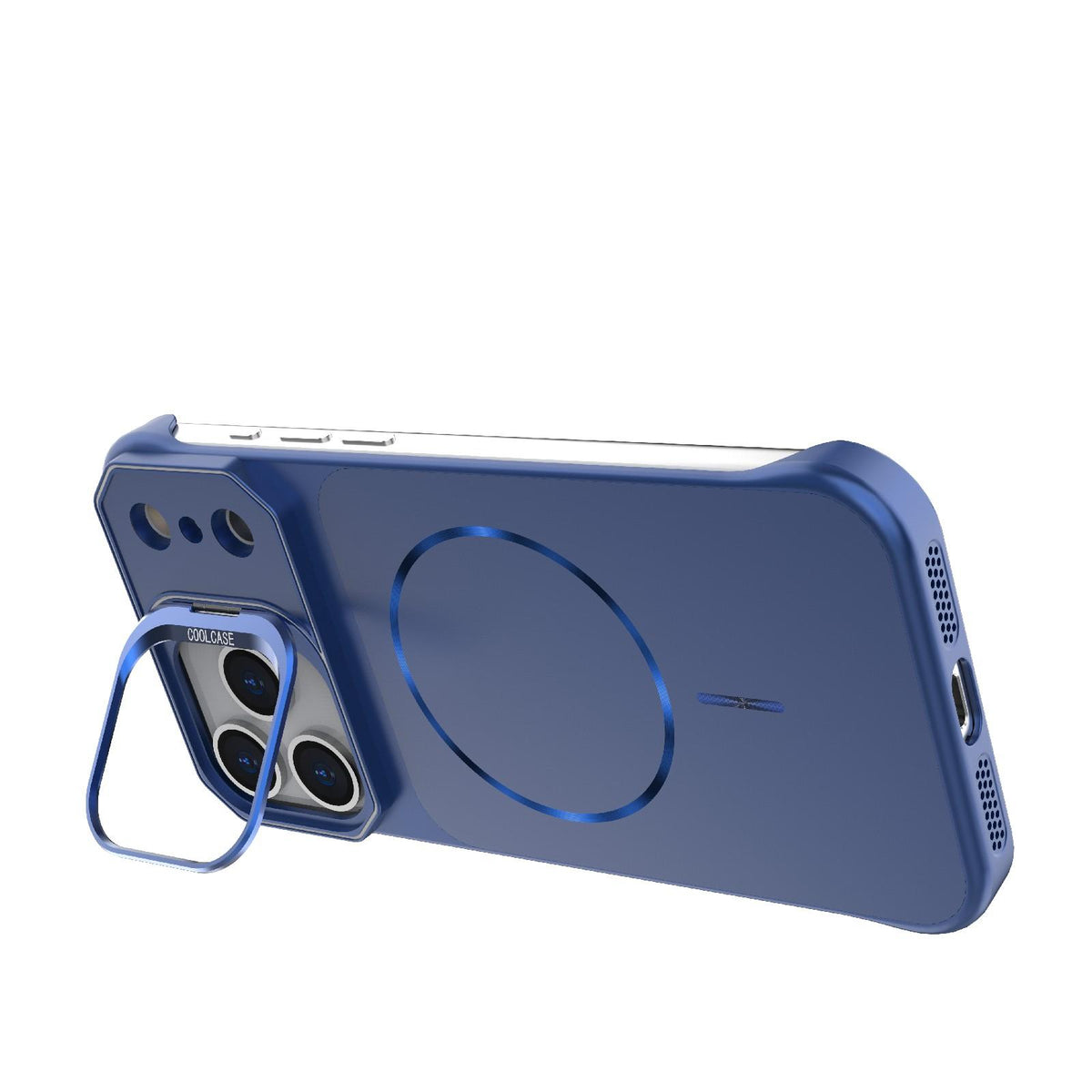 Compatible with iPhone 18 Pro Max Frameless Half-Wrapped PC Magnetic Phone Case - Blue