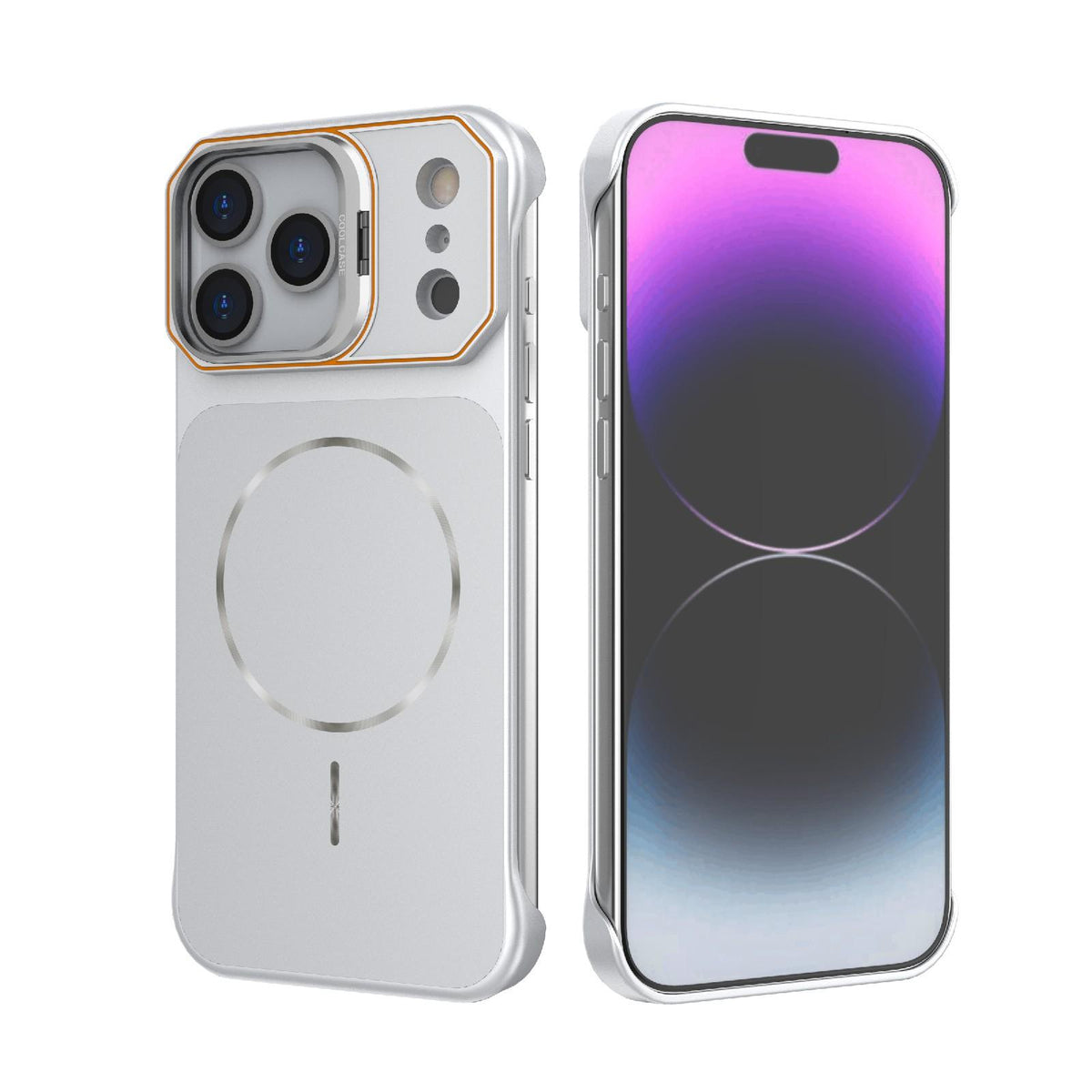 Compatible with iPhone 18 Pro Max Frameless Half-Wrapped PC Magnetic Phone Case - Silver