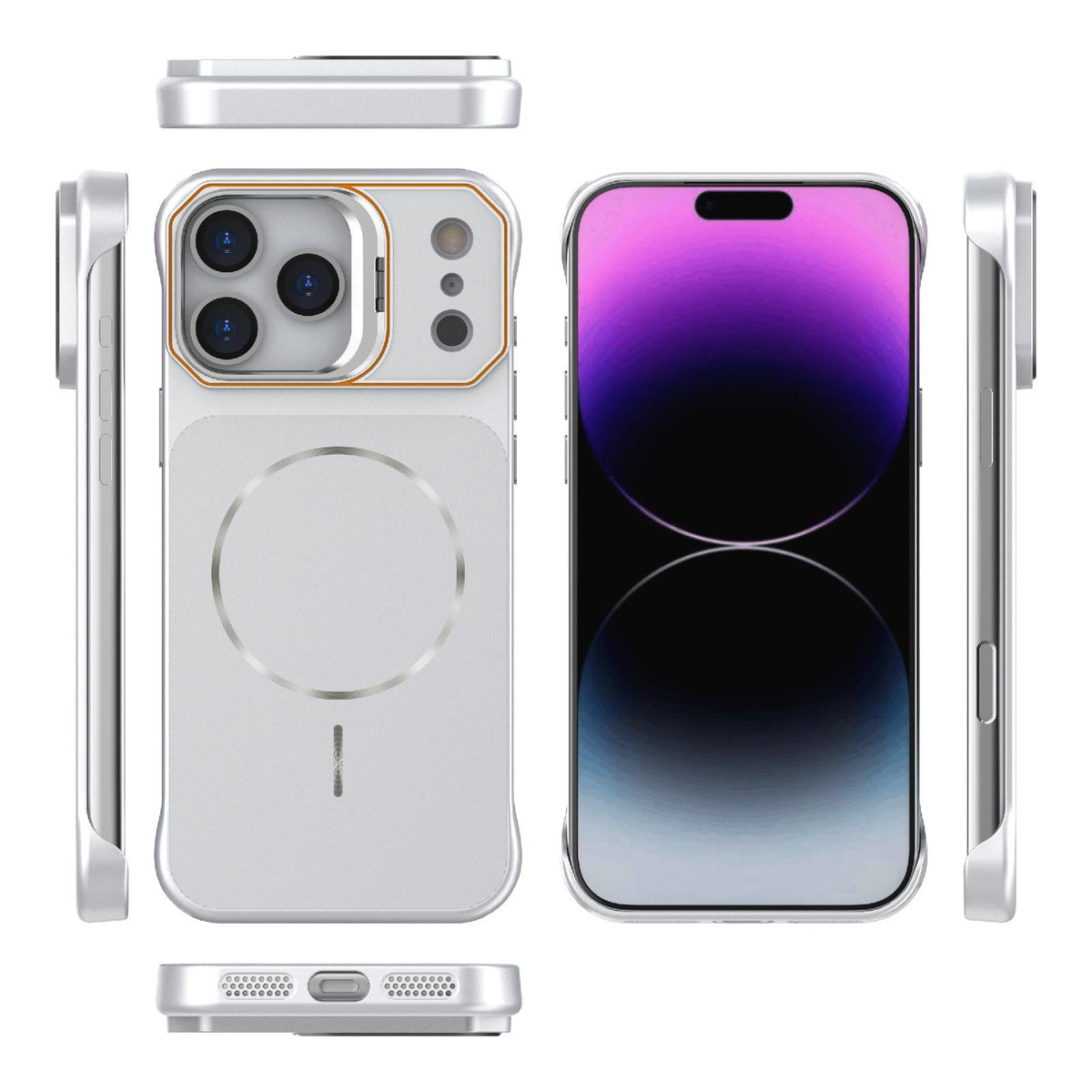 Compatible with iPhone 18 Pro Max Frameless Half-Wrapped PC Magnetic Phone Case - Silver