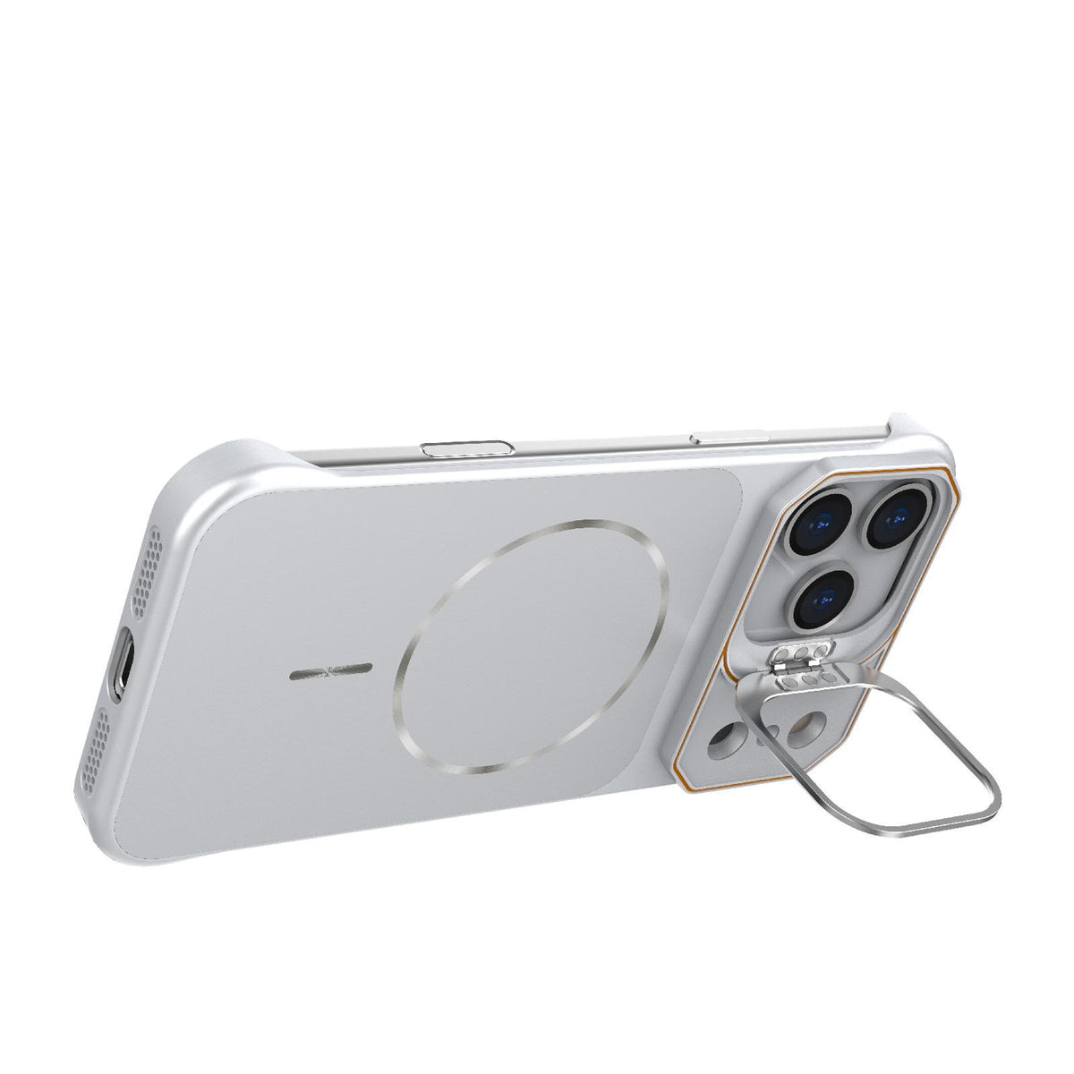 Compatible with iPhone 18 Pro Max Frameless Half-Wrapped PC Magnetic Phone Case - Silver