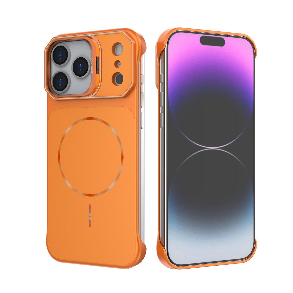 Compatible with iPhone 18 Pro Max Frameless Half-Wrapped PC Magnetic Phone Case - Orange