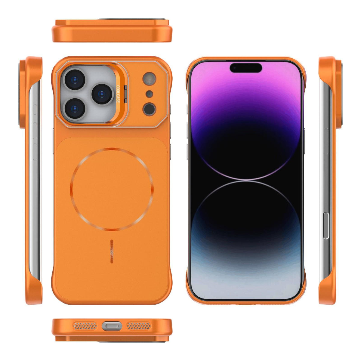 Compatible with iPhone 18 Pro Max Frameless Half-Wrapped PC Magnetic Phone Case - Orange