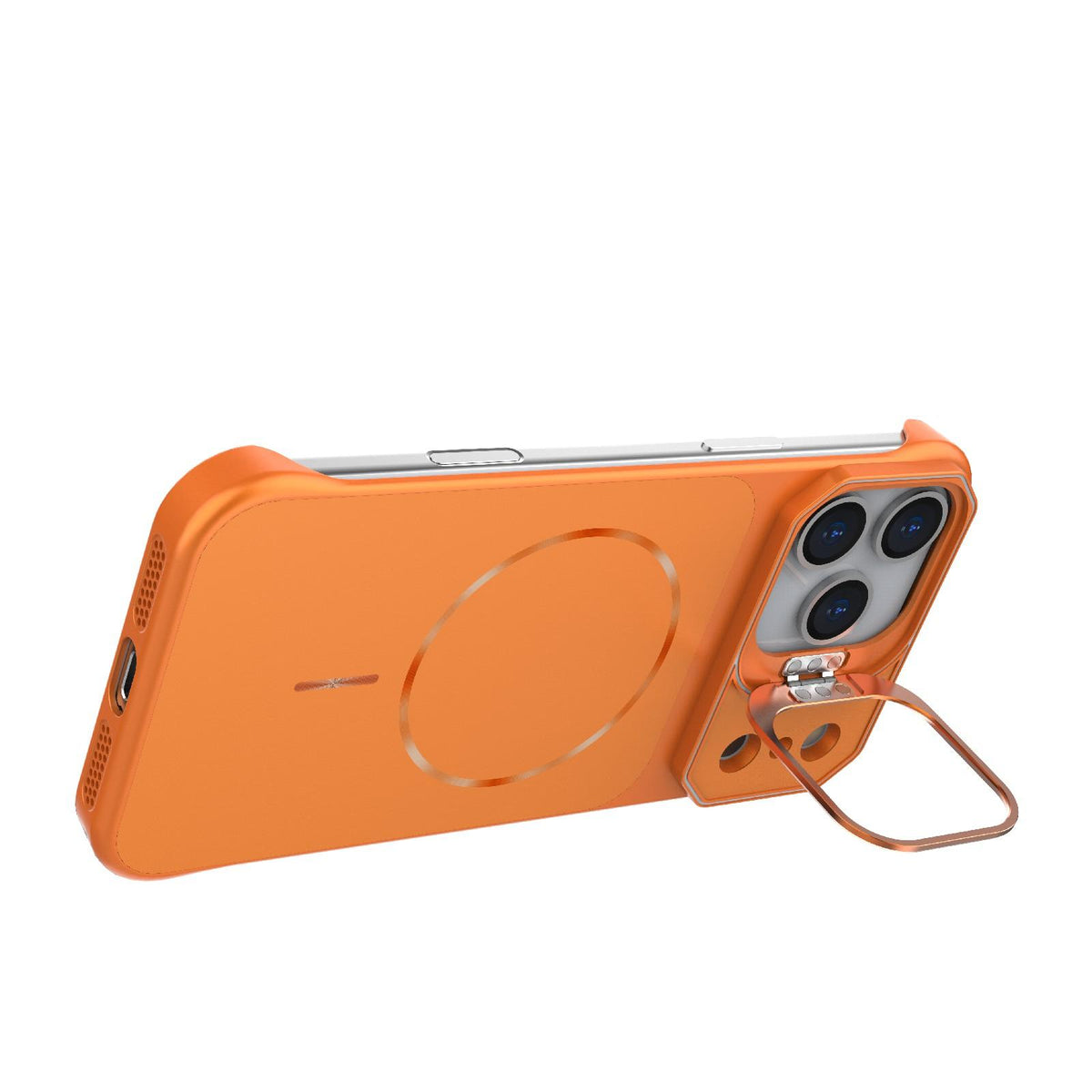 Compatible with iPhone 18 Pro Max Frameless Half-Wrapped PC Magnetic Phone Case - Orange