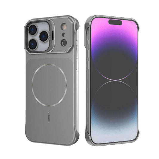 Compatible with iPhone 18 Pro Max Frameless Half-Wrapped PC Magnetic Phone Case - Gray
