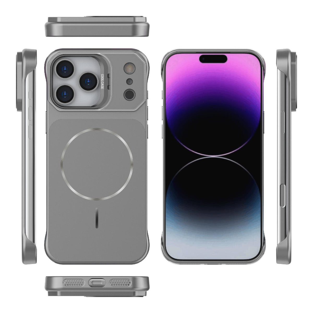 Compatible with iPhone 18 Pro Max Frameless Half-Wrapped PC Magnetic Phone Case - Gray