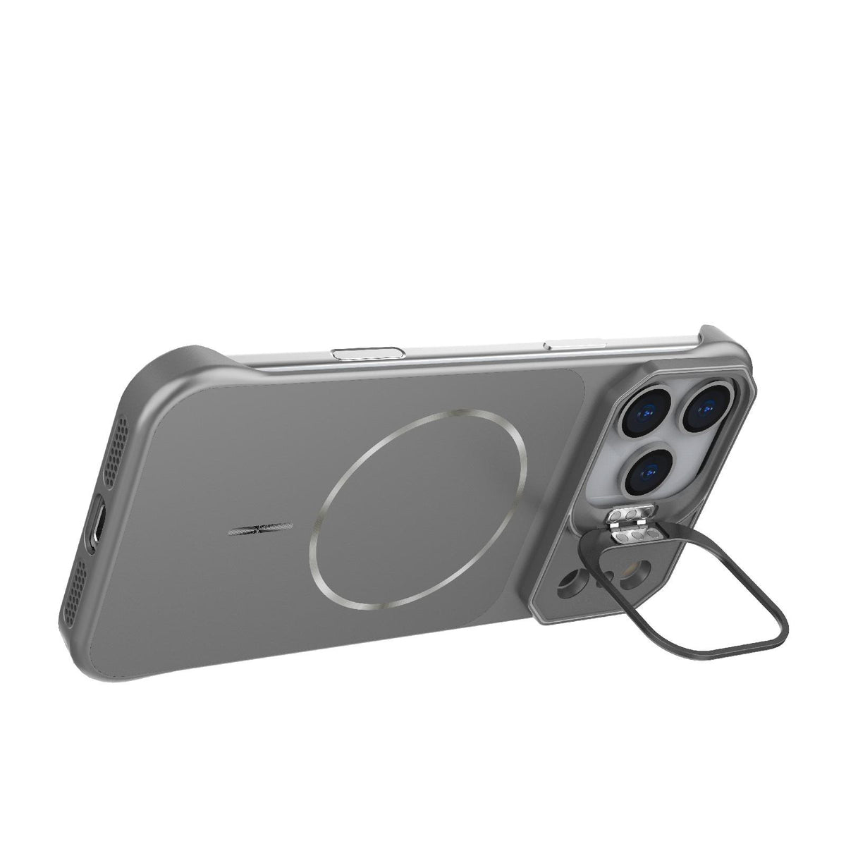Compatible with iPhone 18 Pro Max Frameless Half-Wrapped PC Magnetic Phone Case - Gray
