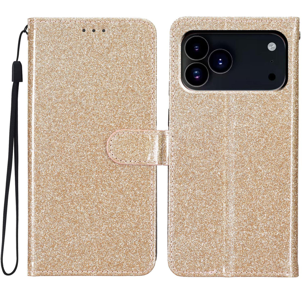 Compatible with iPhone 18 Pro Max Glitter Powder Flip Leather Phone Case - Gold
