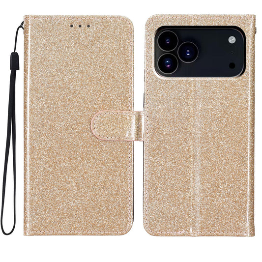 Compatible with iPhone 18 Pro Max Glitter Powder Flip Leather Phone Case - Gold