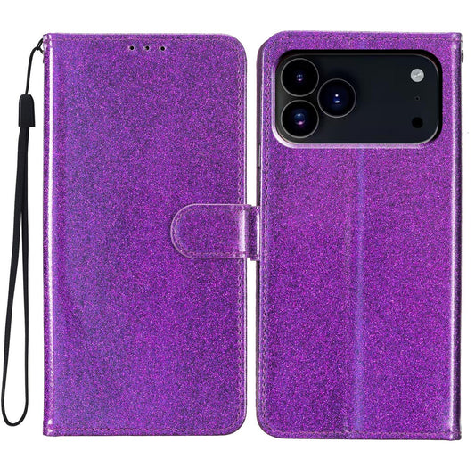 Compatible with iPhone 18 Pro Max Glitter Powder Flip Leather Phone Case - Purple