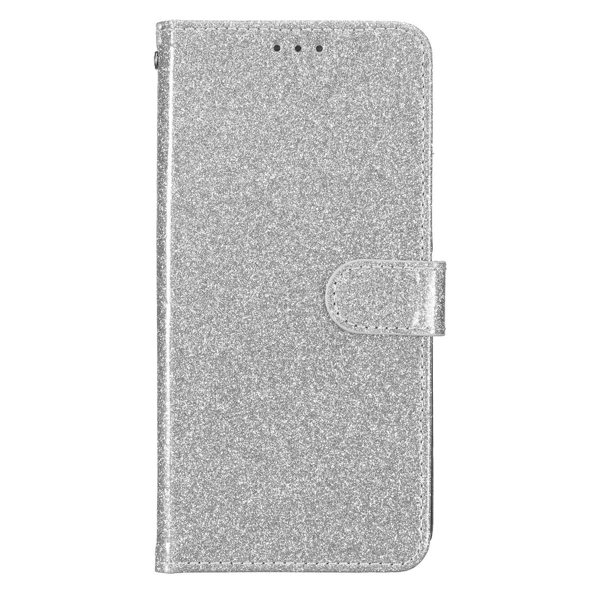 Compatible with iPhone 18 Pro Max Glitter Powder Flip Leather Phone Case - Silver