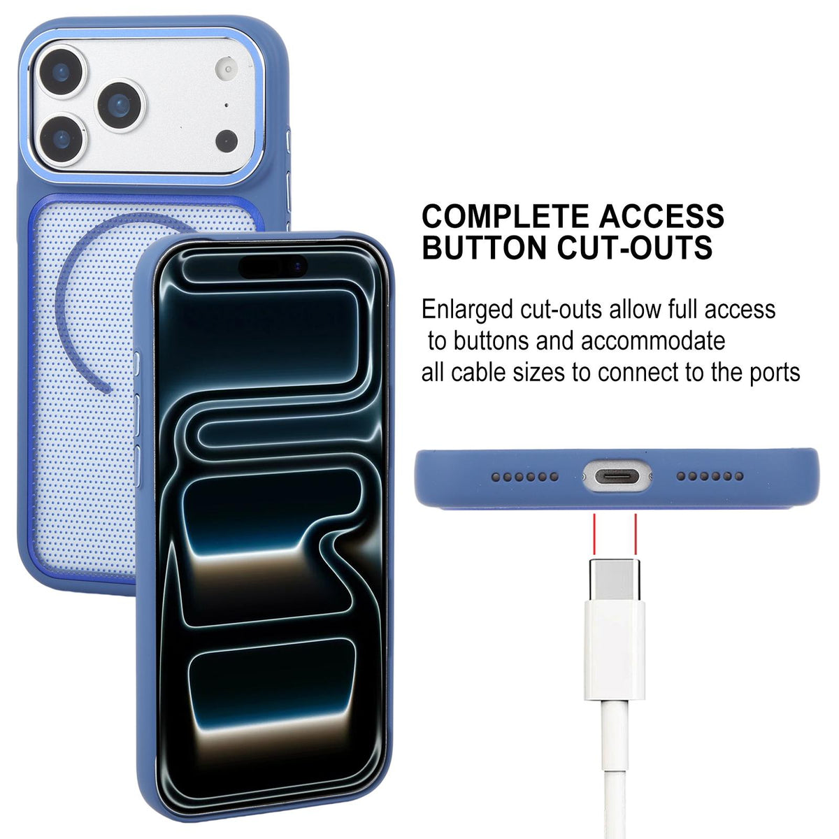 Compatible with iPhone 18 Pro Max GEBEI Skin Feel Starry Dot Magnetic Phone Case - Blue