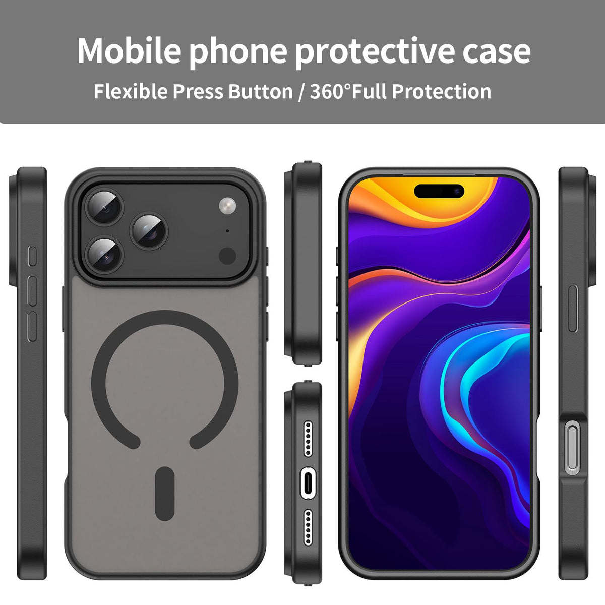 Compatible with iPhone 18 Pro Max Fanying Series PC Dual-Layer TPU Translucent Frosted MagSafe Phone Case - Translucent Black