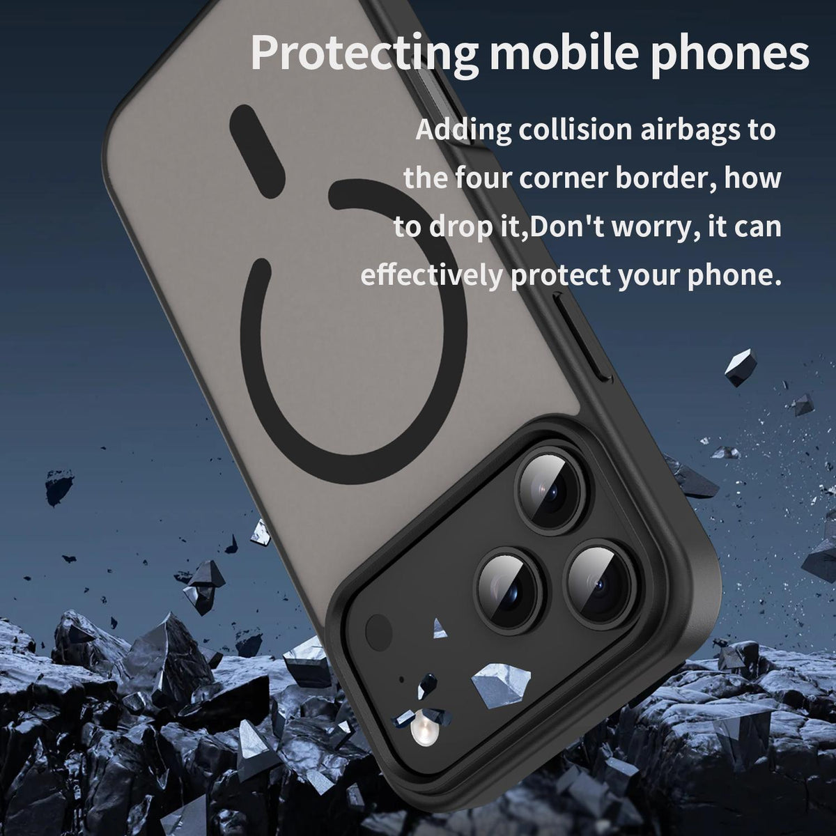 Compatible with iPhone 18 Pro Max Fanying Series PC Dual-Layer TPU Translucent Frosted MagSafe Phone Case - Translucent Black